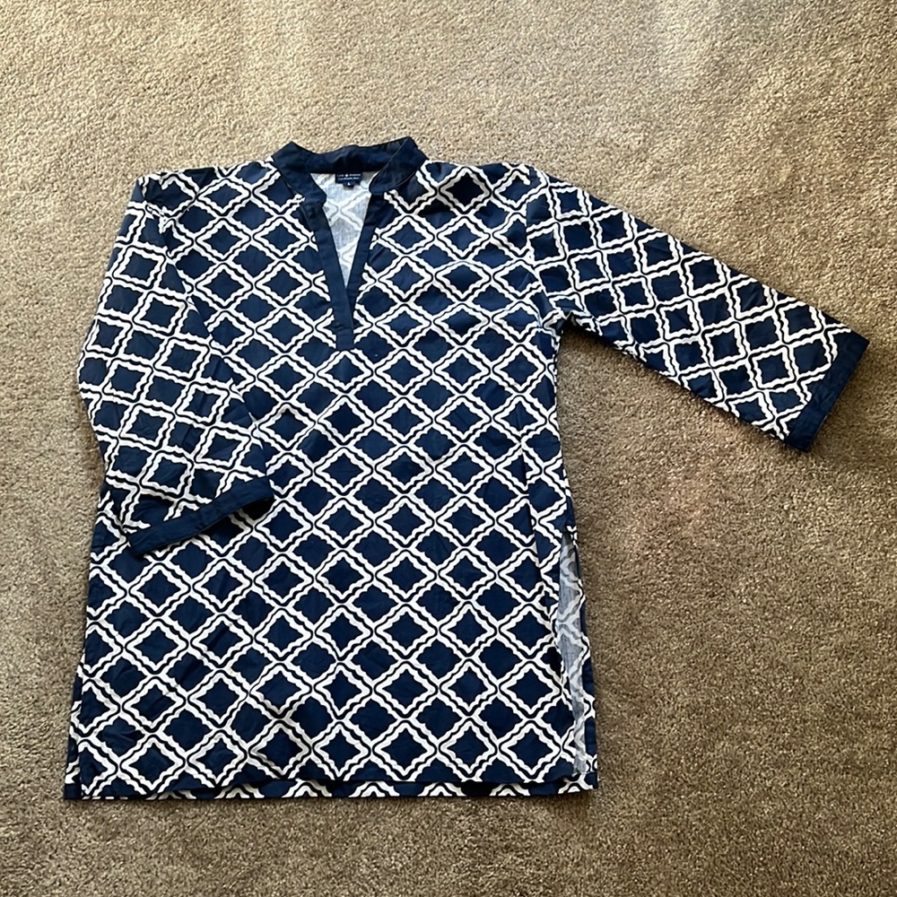 Cape Madras Navy & White Tunic Top; Size L; worn once